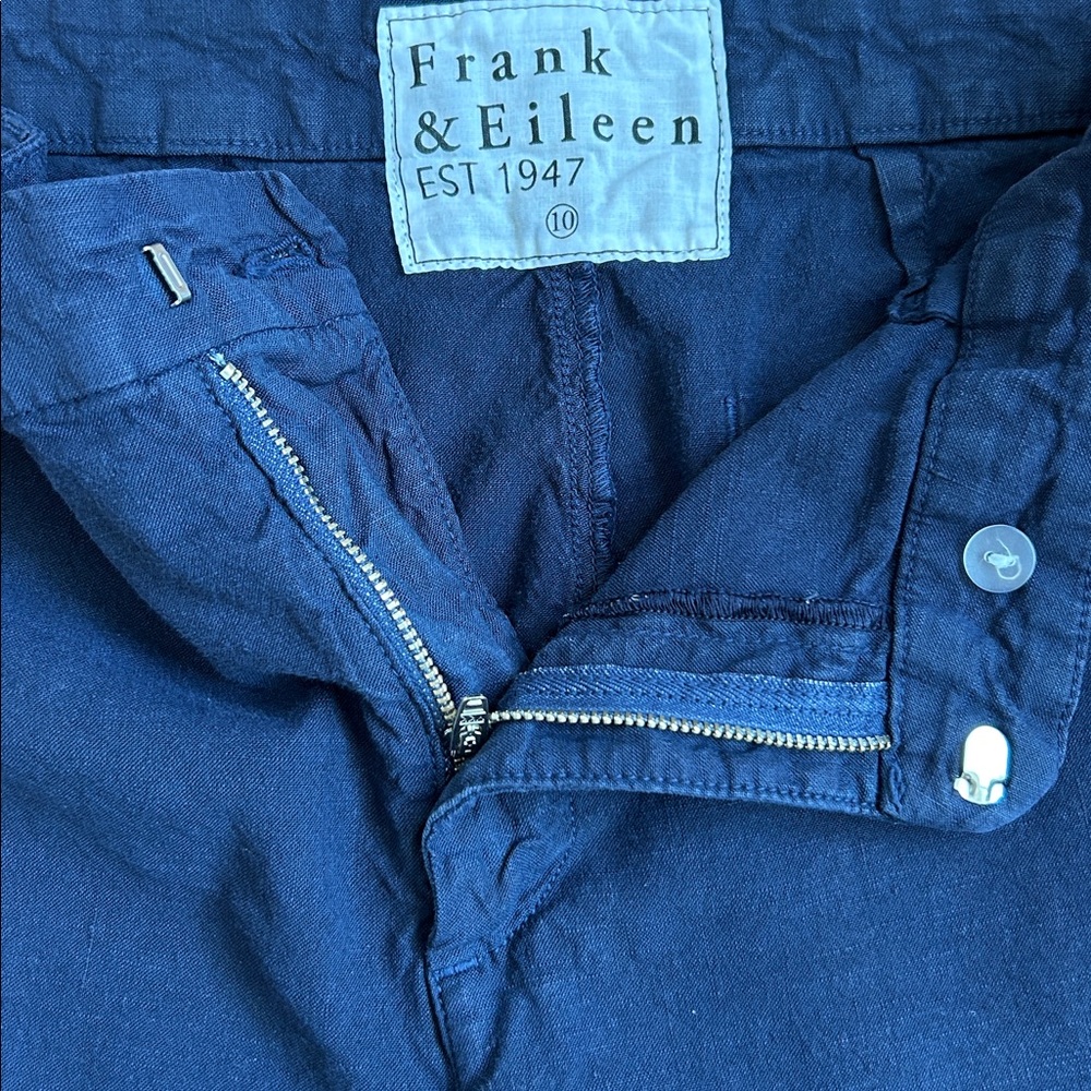 Frank & Eileen- Wexford Summer Navy Wide-Leg Linen/cotton Trousers - Picture 7 of 10